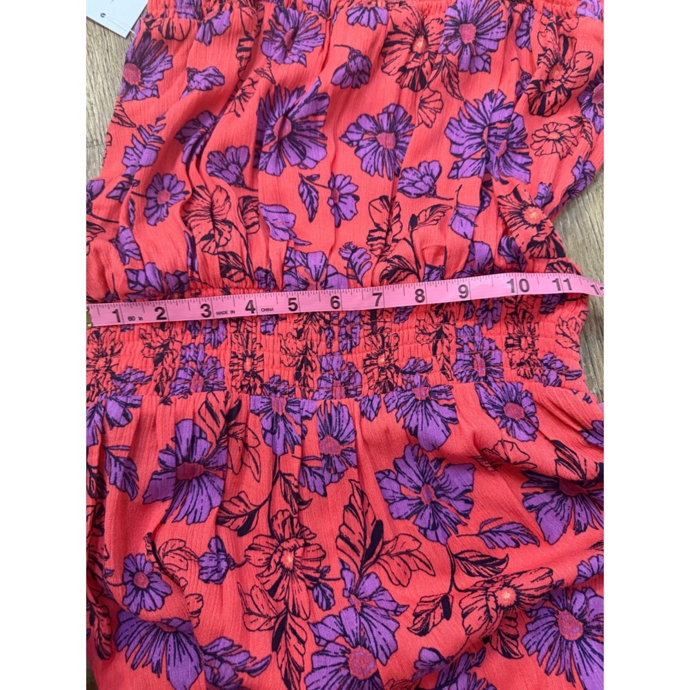 Jessica Simpson Floral Wide Leg Romper Pink Purple Smocked Waist Size M nwt - Picture 9 of 11